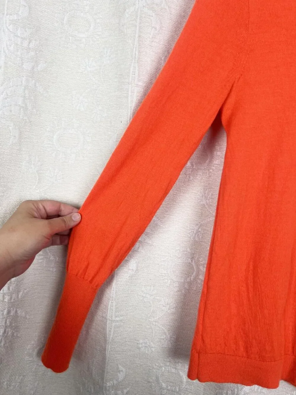 J Crew Halle merino wool crewneck sweater neon orange lightweight knit jumper